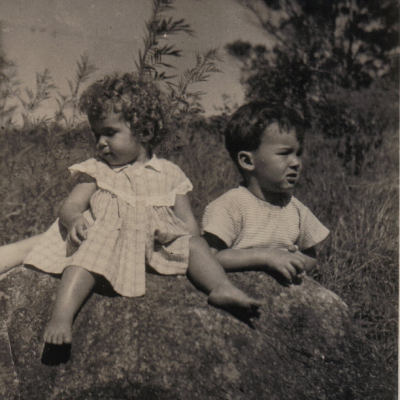 David and Marg on the Rock Near the House Palm Woods