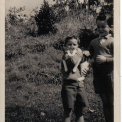 David and Paul in School Uniform with Chippy