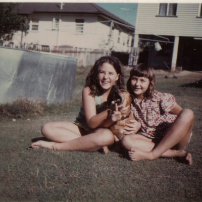 Joan Brenda and Snoopy near the Pool Backyard Fergie Rd