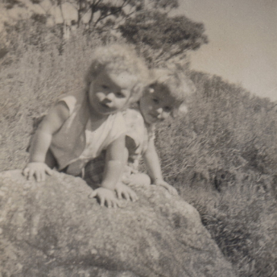 Paul and Marg on the Rock Near the House Palm Woods